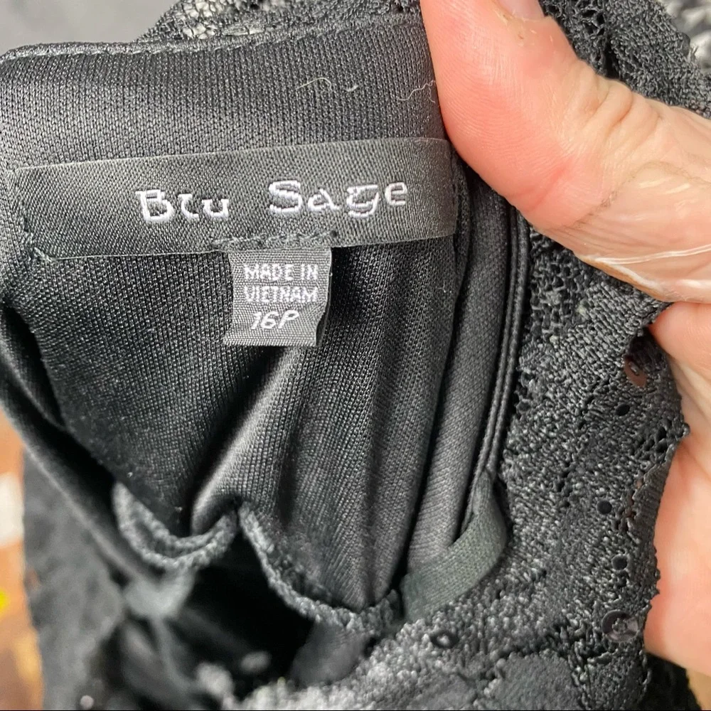 Blu Sage black lace sequin v-neck illusion knee length party formal dress - Picture 7 of 10